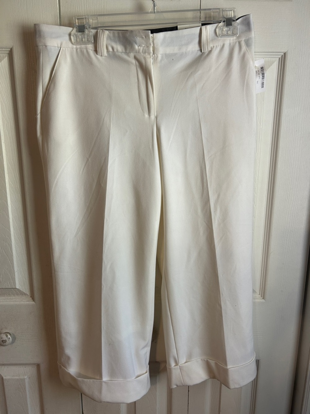 NY Collection Off-White Cuffed Dress Pants.  12